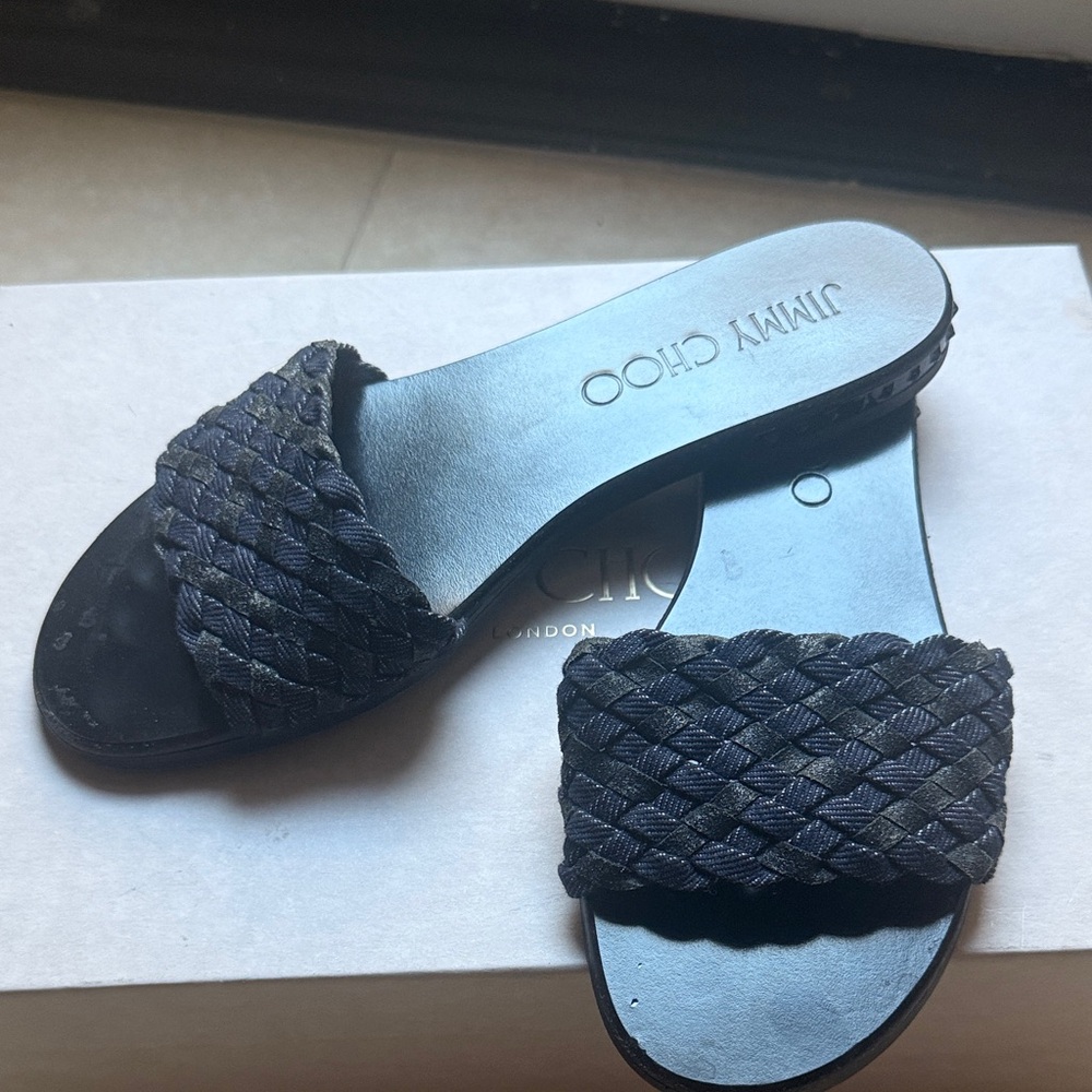 Jimmy Choo Dark Woven Slide Sandals size 6.5
